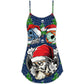 Skull With Santa Hat Merry Christmas Snow V-Neck Sleeveless Cami Dress For Festive Events And Casual Summer Styling
