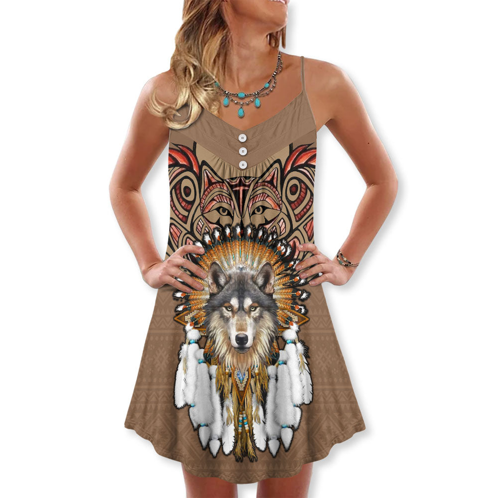 Native Wolf Peaceful V-Neck Sleeveless Cami Dress For Sunny Getaways And Thoughtful Gifting