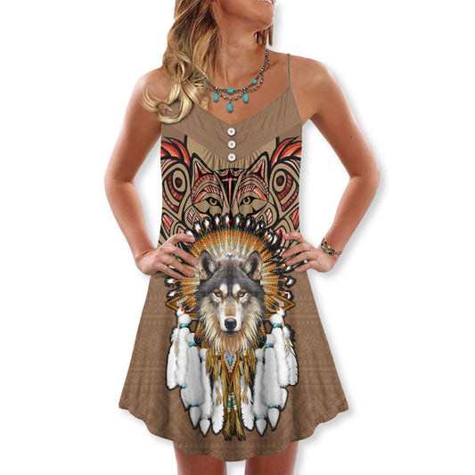 Native Wolf Peaceful V-Neck Sleeveless Cami Dress For Sunny Getaways And Thoughtful Gifting