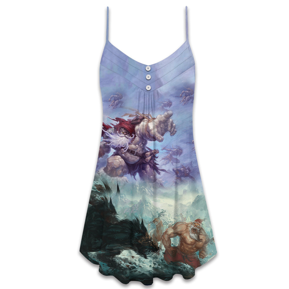 Christmas Santa Dark Battle Theme V-Neck Sleeveless Cami Dress For Summer Events And Comfortable Everyday Style