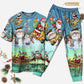 Cute Santa Christmas Short Sleeve Pajamas Set For Holiday Travel And Comfortable Home Wear