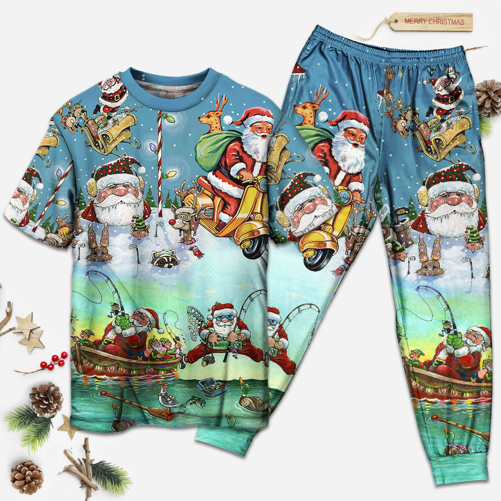 Cute Santa Christmas Short Sleeve Pajamas Set For Holiday Travel And Comfortable Home Wear