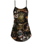 Steampunk Cat Magic Style V-Neck Sleeveless Cami Dress For Casual Outings Vacations And Summer Style