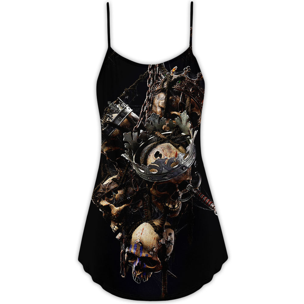 Skull King Lives Forever V-Neck Sleeveless Cami Dress For Vacations Parties And Expressive Warm Weather Styling