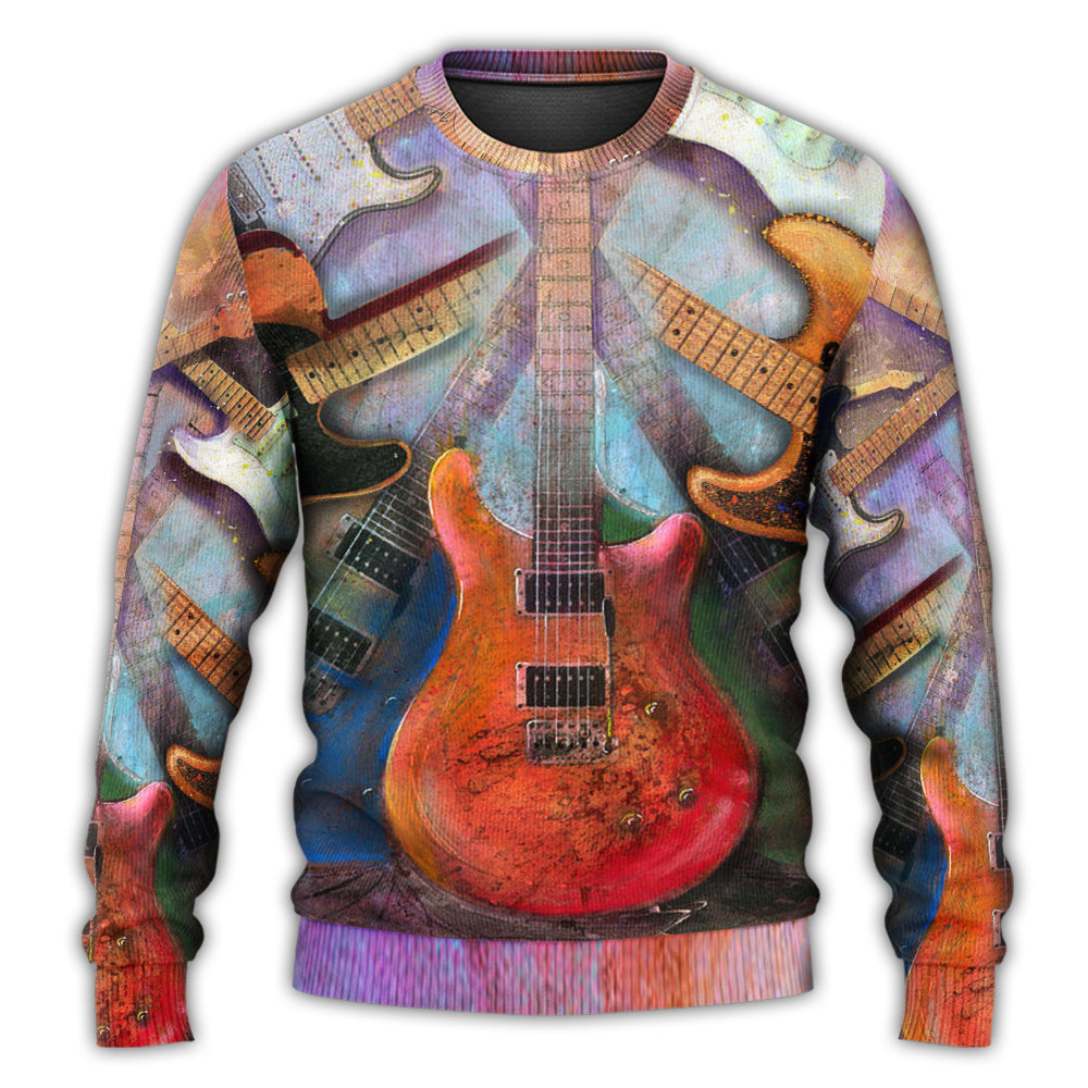 Colorful Guitar Music Abstract Sweater For Casual Wear Festivals Travel And Thoughtful Gifting
