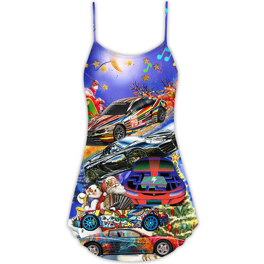 Funny Christmas Car Holiday – Women's Summer Sleeveless V-Neck Camisole Dress