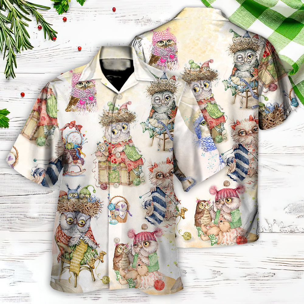 Owl Knitting Hawaiian Shirt Detailed Pattern View For Island Holidays