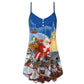 Santa Reindeer Christmas Gift V-Neck Sleeveless Cami Dress For Festive Events And Casual Summer Styling