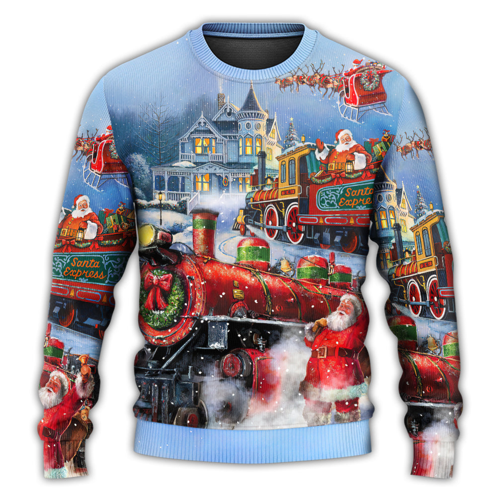 Christmas Santa Train Gift Painting Sweater For Family Gatherings Winter Travel And Everyday Seasonal Comfort