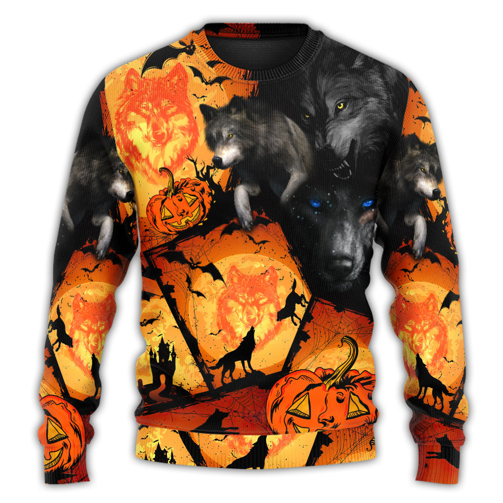Halloween Wolf Pumpkin Fantasy Sweater For Alternative Outfits Seasonal Events And Everyday Comfort