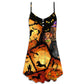 Halloween Dachshund Pumpkin Scary V-Neck Sleeveless Cami Dress For Summer Events And Comfortable Everyday Style
