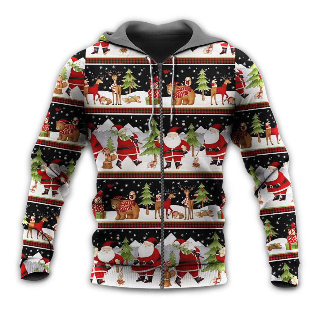 Happy Christmas Night Santa Reindeer Bear Hoodie For Festive Celebrations Seasonal Trips And Relaxed Winter Wear