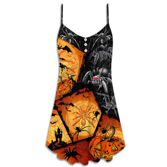 Halloween Spider Pumpkin Scary – Women's Summer Sleeveless V-Neck Camisole Dress