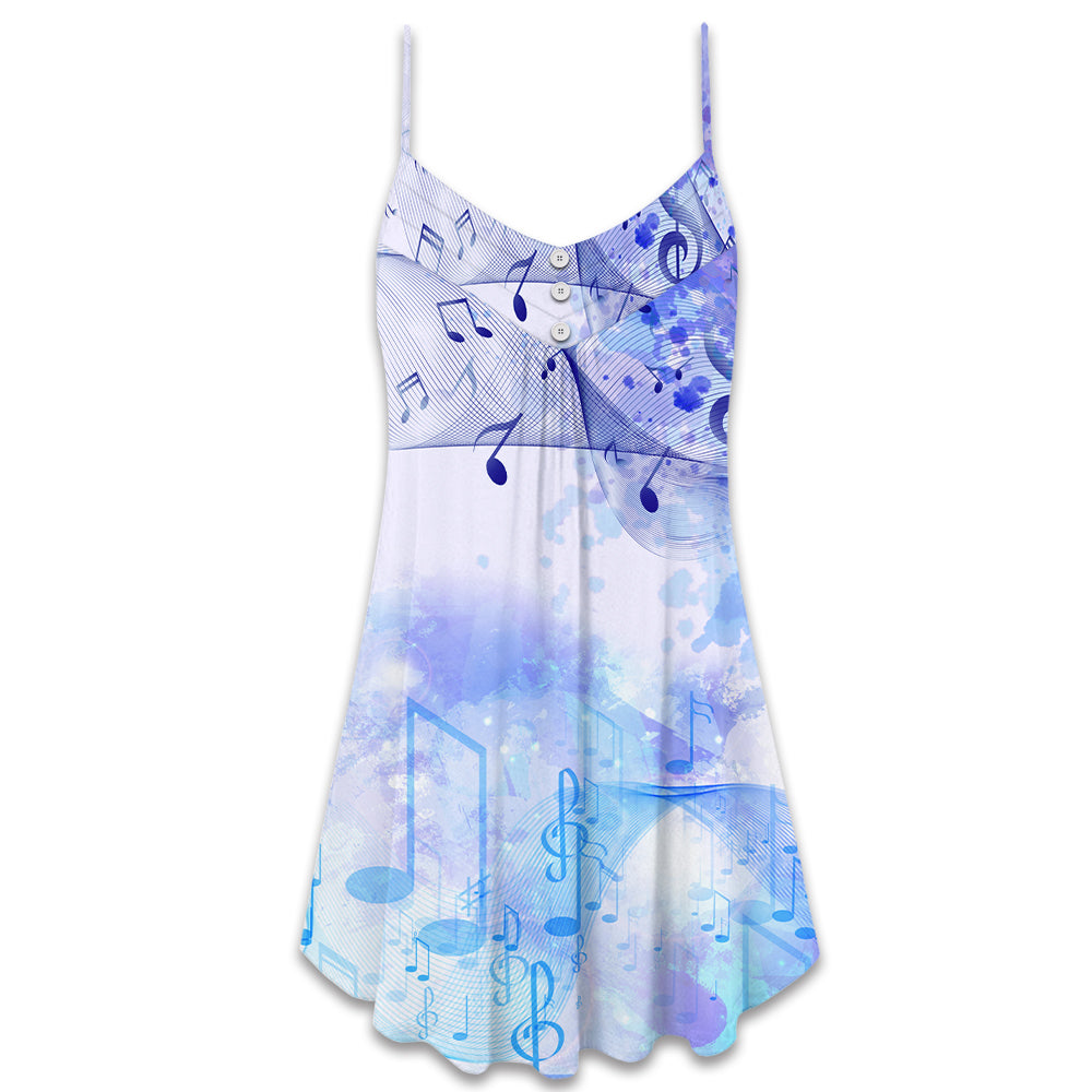 Music Watercolor Notes V-Neck Sleeveless Cami Dress For Music Lovers Travel And Expressive Summer Fashion