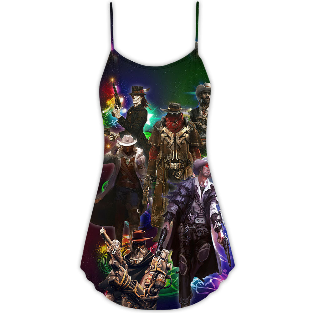 Cowboy Band Merry Christmas V-Neck Sleeveless Cami Dress For Festive Events And Casual Summer Styling
