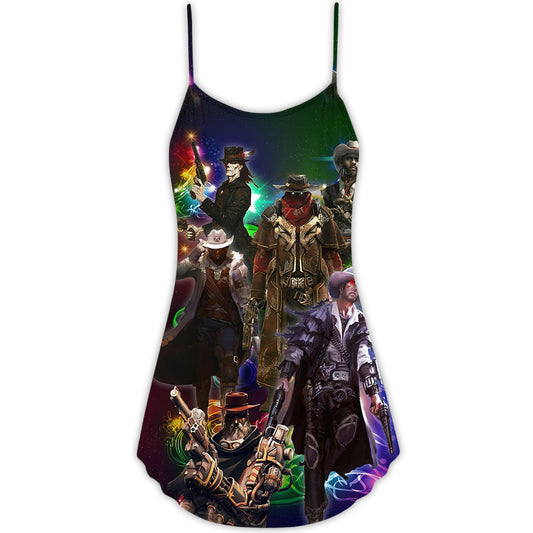 Cowboy Band Merry Christmas V-Neck Sleeveless Cami Dress For Festive Events And Casual Summer Styling