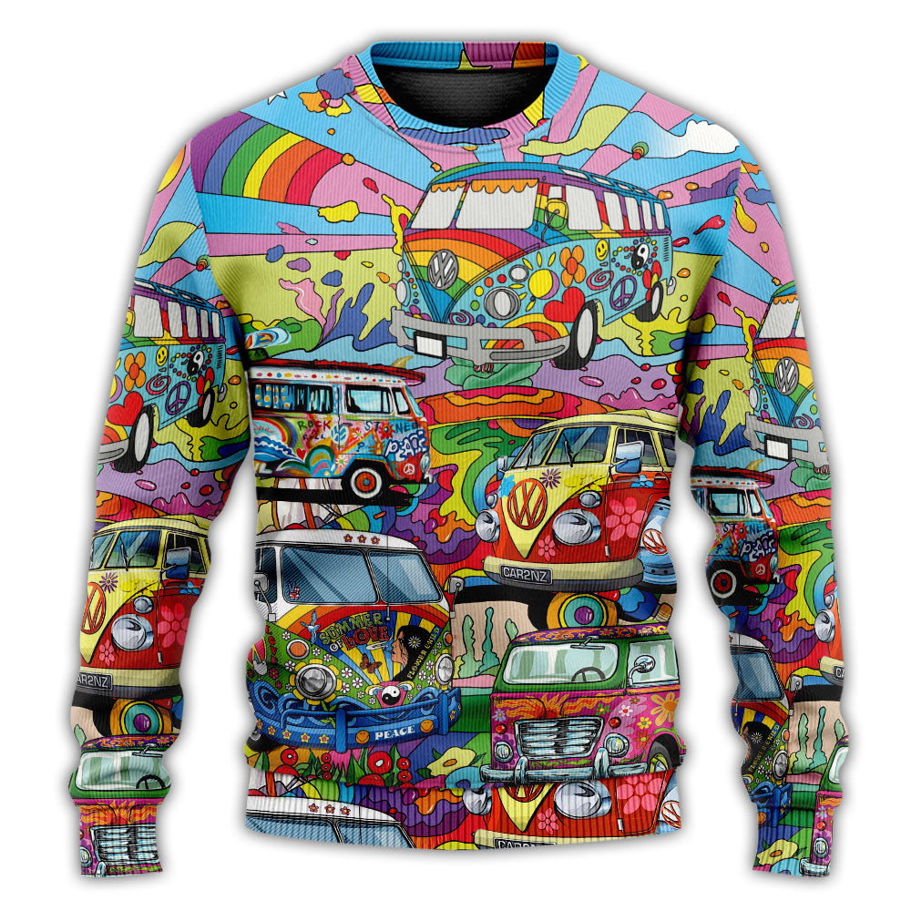 Hippie Van Colorful Peace Sweater For Festival Adventures Vacations And Relaxed Daily Styling