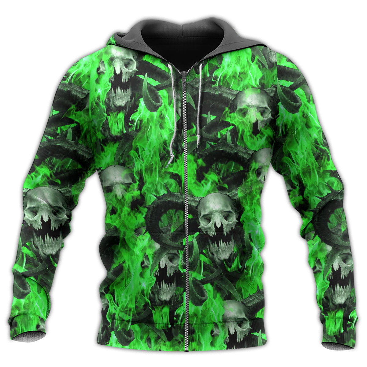 Green Skull Flame Hoodie For Distinctive Streetwear Holidays And Thoughtful Gifts