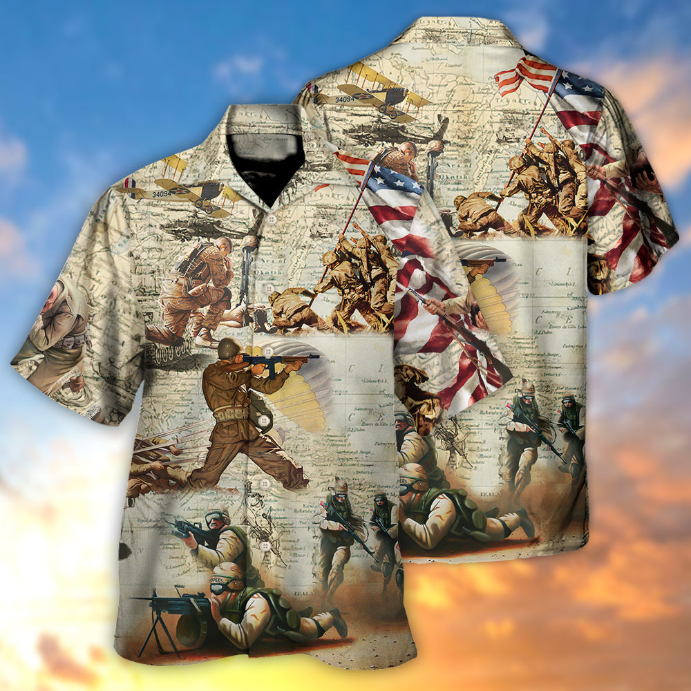 Veteran Creative Pattern Hawaiian Shirt Design View For Coastal Travel