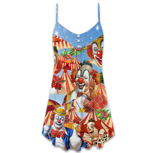 Clown Happy Snow Christmas Flowers V-Neck Sleeveless Cami Dress For Festive Events And Casual Summer Styling
