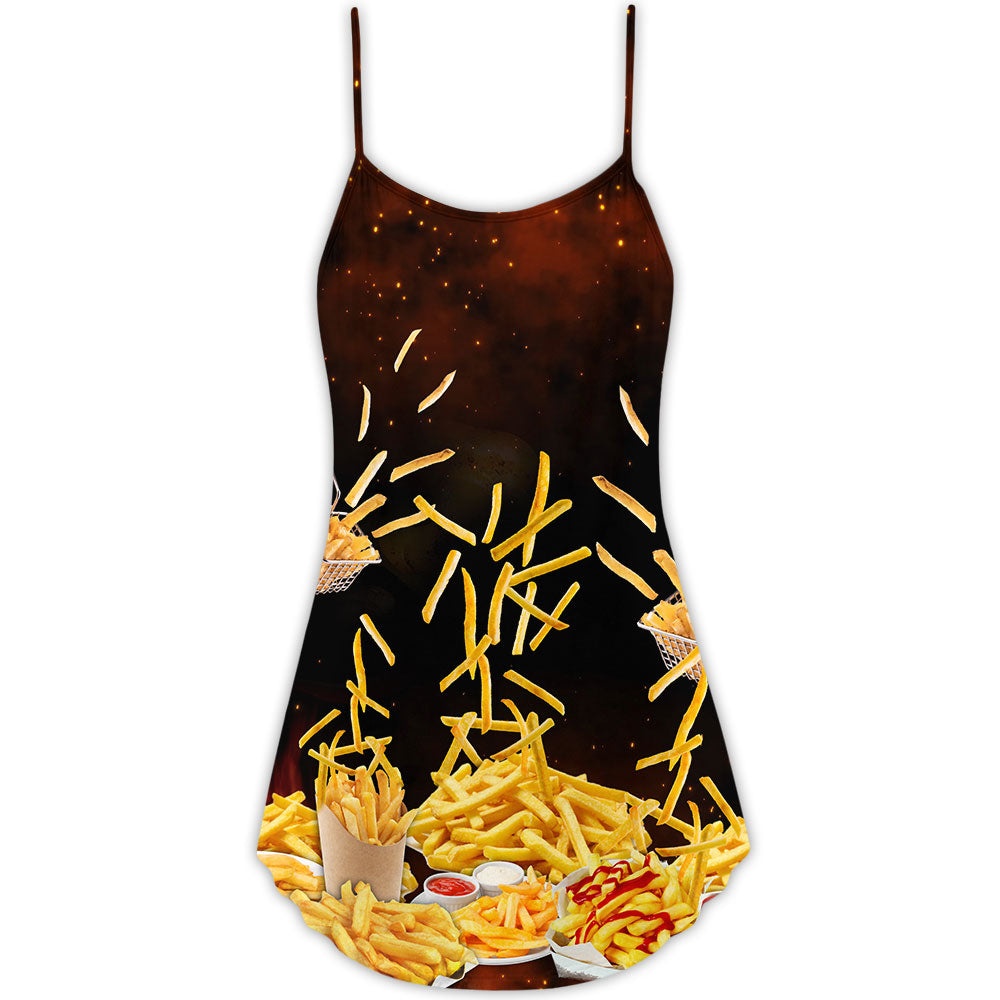 French Fries Fast Food Delight V-Neck Sleeveless Cami Dress For Festivals Travel And Relaxed Casual Summer Wear