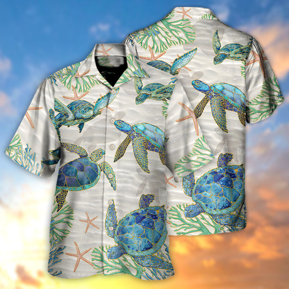 Turtle Peaceful Relaxing Calm Beach Ship Sails Hawaiian Shirt Fabric Pattern Detail For Thoughtful Gifting