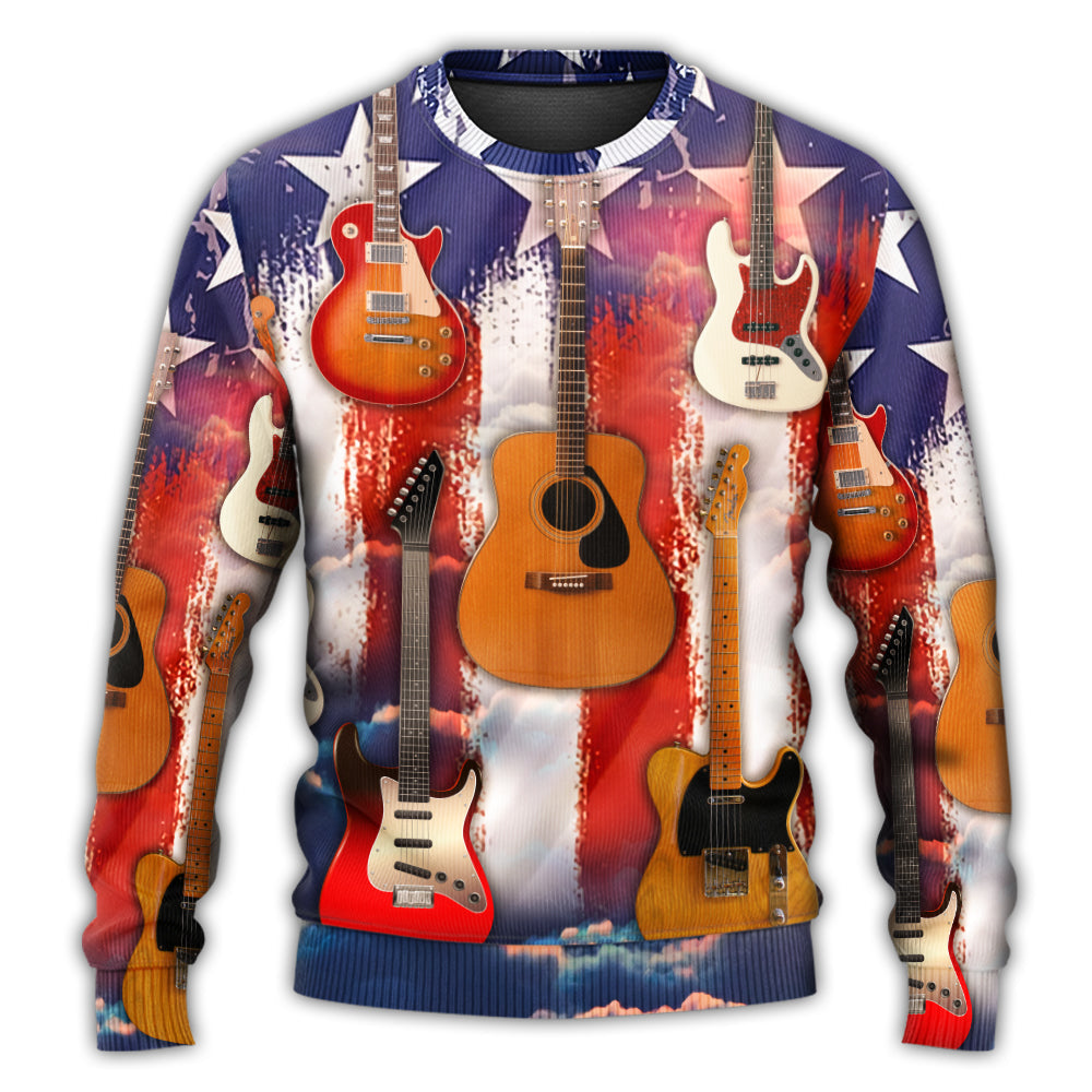 Guitar Independence Day Star Sweater For Rehearsals Weekend Outings And Expressive Casual Styling