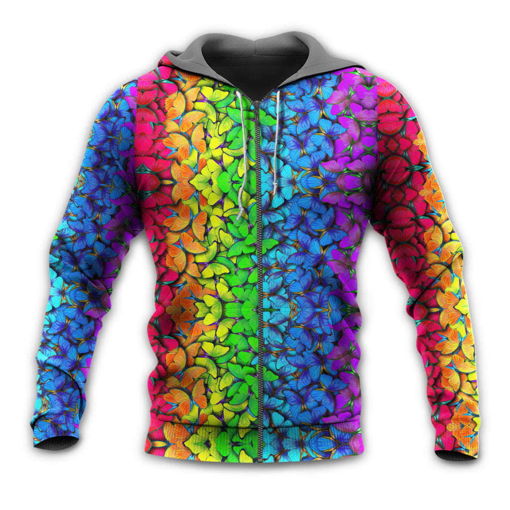 Colorful Rainbow Butterfly Pride Hoodie For Festival Days Community Gatherings And Comfortable Wear