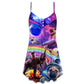 Pug Galaxy Rainbow Fun Style V-Neck Sleeveless Cami Dress For Pride Parties Festivals And Sunny Summer Getaways