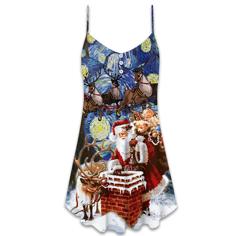 Christmas Santa Coming For You V-Neck Sleeveless Cami Dress For Festivals Travel And Relaxed Casual Summer Wear