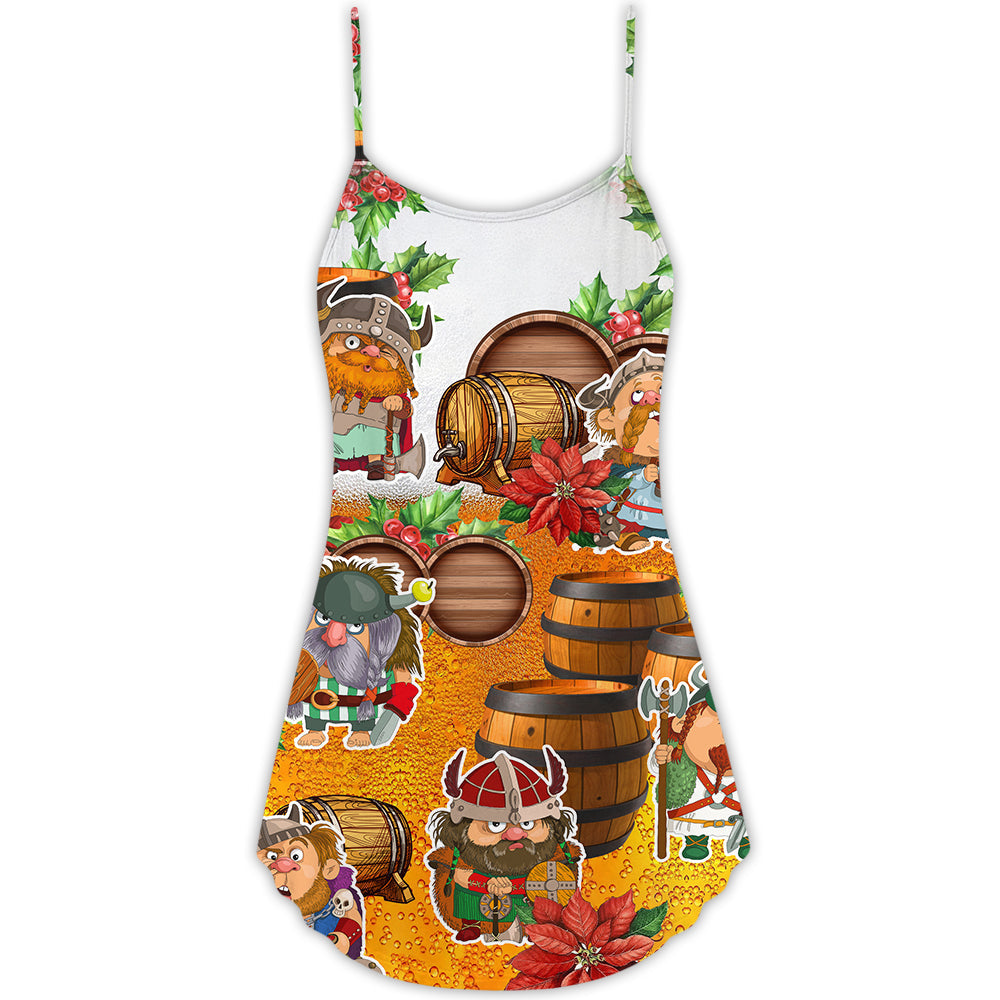 Christmas Nordic Symbol Party Fun V-Neck Sleeveless Cami Dress For Festive Events And Casual Summer Styling