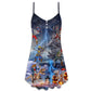 Halloween Pirate Skeleton Scary V-Neck Sleeveless Cami Dress For Festivals Travel And Relaxed Casual Summer Wear