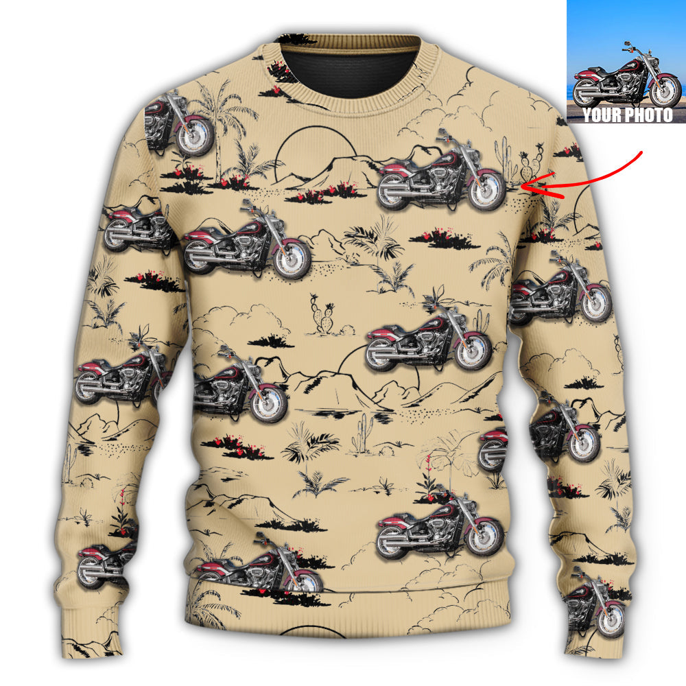 Motorcycle Desert Cactus Mountain Sweater For Motorsport Fans Travel Parties And Relaxed Daily Outfits