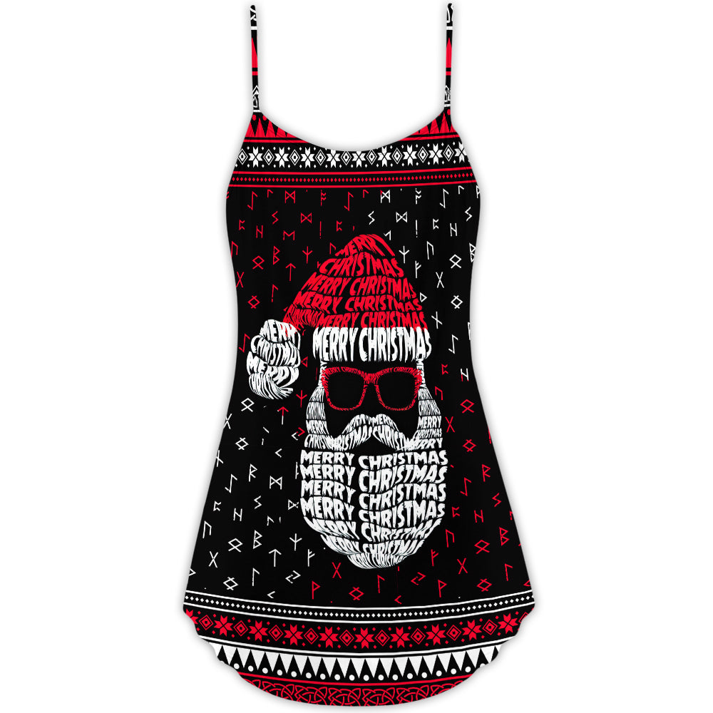 Christmas Santa Retro Nordic Pattern V-Neck Sleeveless Cami Dress For Festive Events And Casual Summer Styling