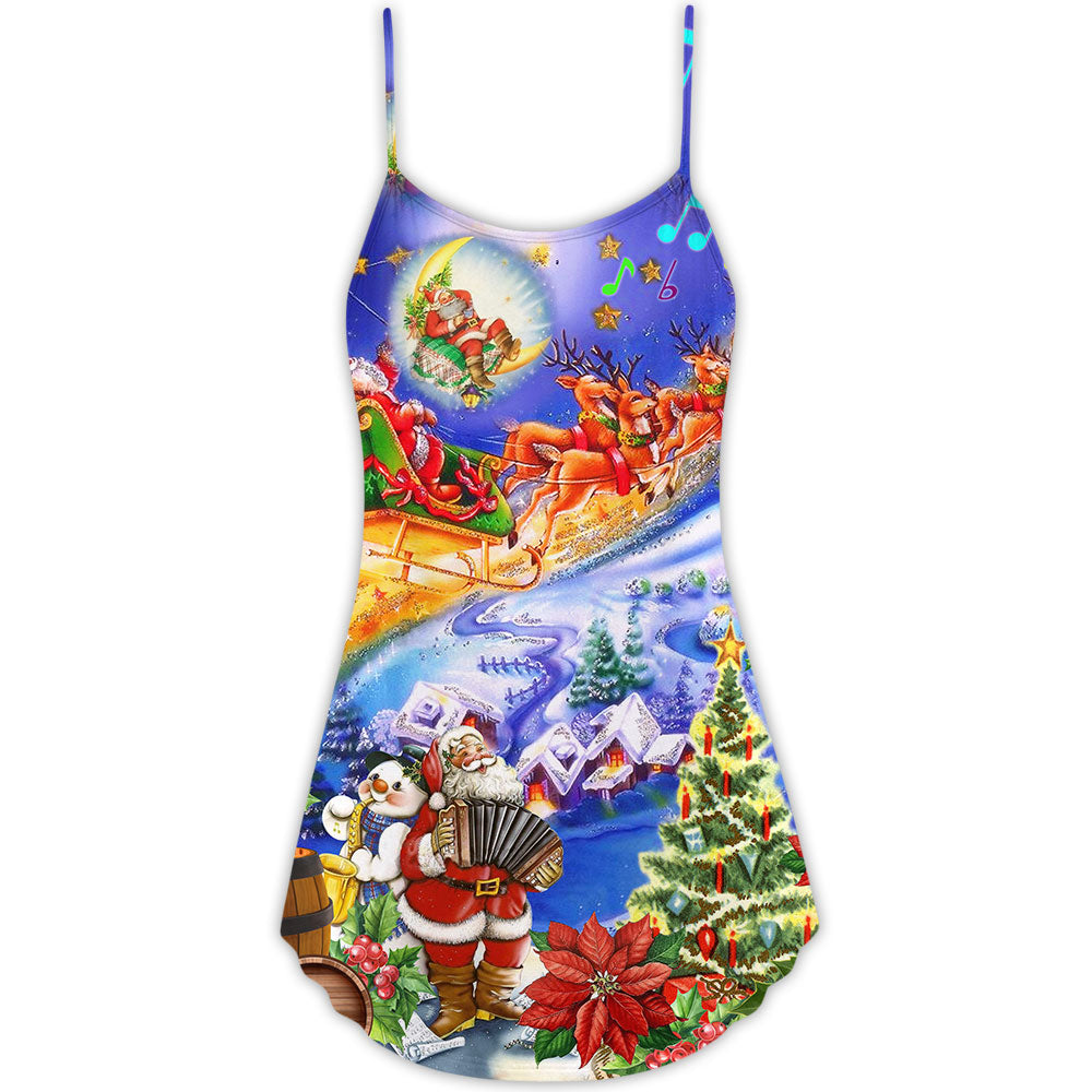 Christmas Santa Merry Snow V-Neck Sleeveless Cami Dress For Festivals Travel And Relaxed Casual Summer Wear