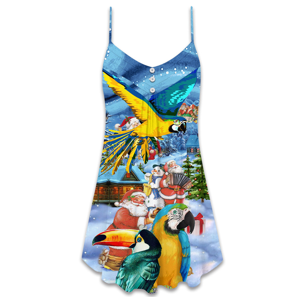 Parrot Beach Christmas Vibes V-Neck Sleeveless Cami Dress For Festivals Travel And Relaxed Casual Summer Wear