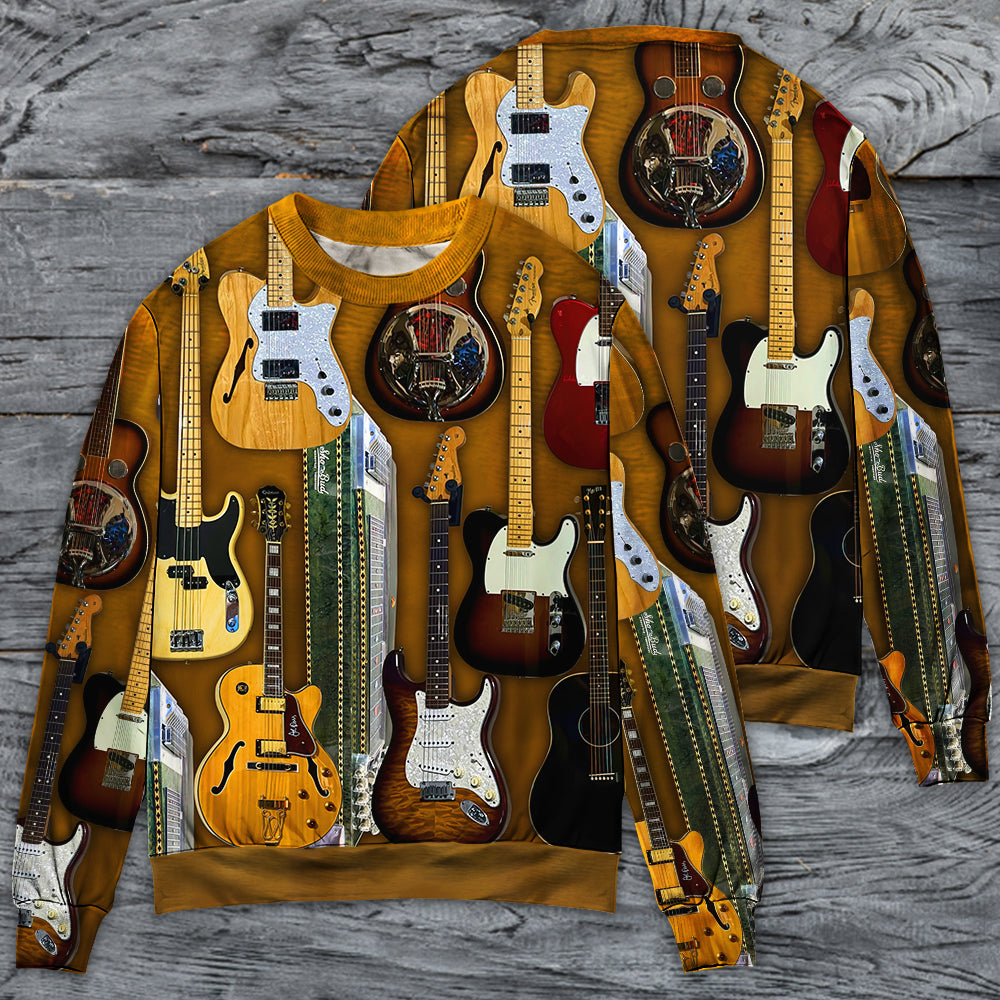 Vintage Guitar Sweater For Rehearsals Weekend Outings And Expressive Casual Styling