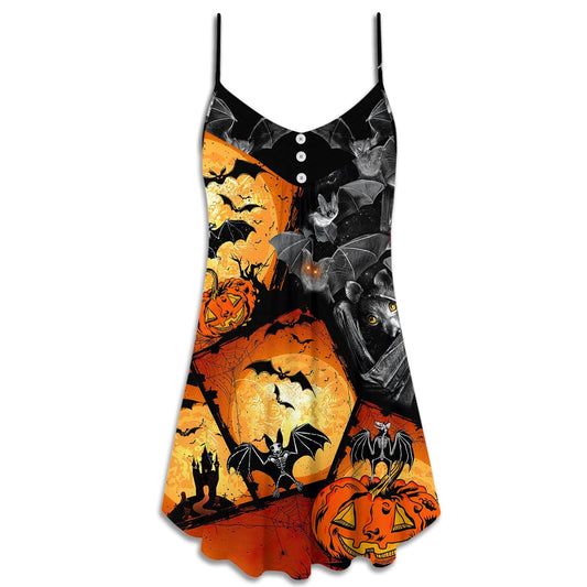 Halloween Bat Pumpkin Scary – Women's Summer Sleeveless V-Neck Camisole Dress