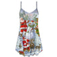 Christmas Santa Snowman Elf Joy V-Neck Sleeveless Cami Dress For Festivals Travel And Relaxed Casual Summer Wear