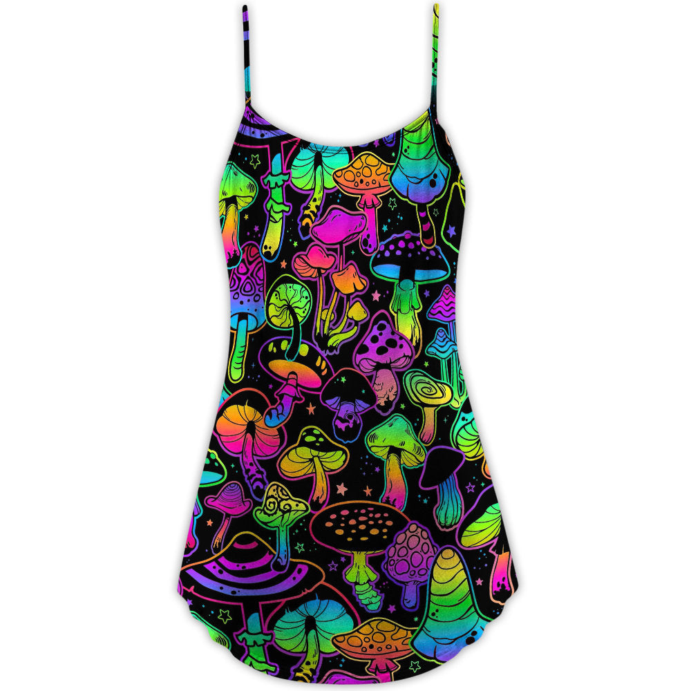 Neon Magic Mushroom Style V-Neck Sleeveless Cami Dress For Vacations Parties And Expressive Warm Weather Styling