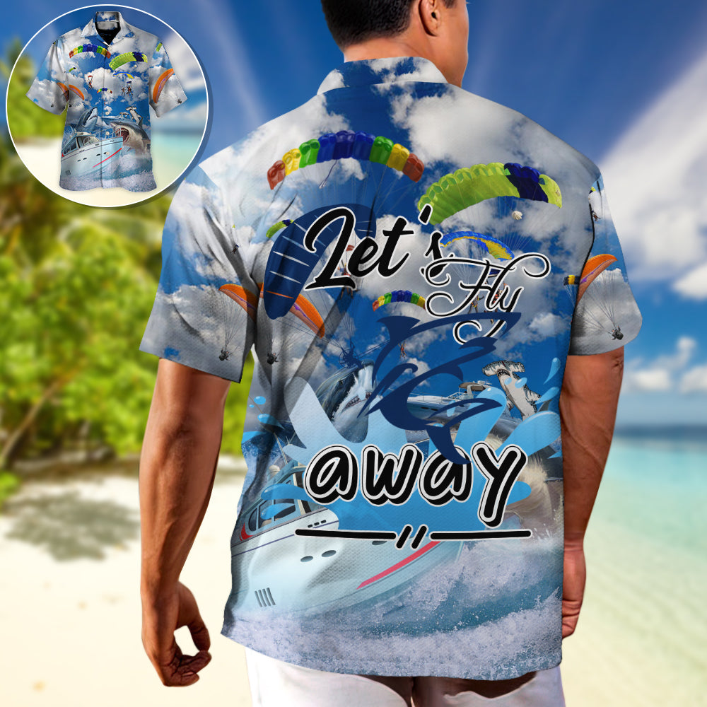 Parasailing Shark Hawaiian Shirt For Island Vacations, Resort Wear, And Relaxed Seasonal Style