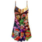 Christmas Santa Tree Elf Gingerbread Neon V-Neck Sleeveless Cami Dress For Summer Events And Comfortable Everyday Style