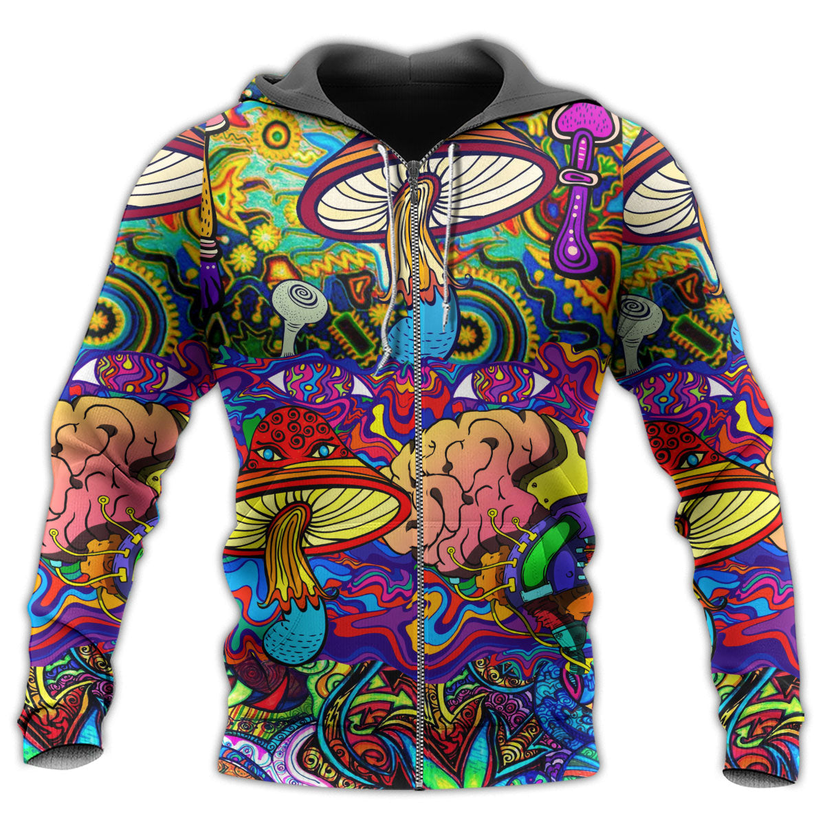 Hippie Colorful Mushroom Love Hoodie For Colorful Streetwear Festivals And Comfortable Daily Wear