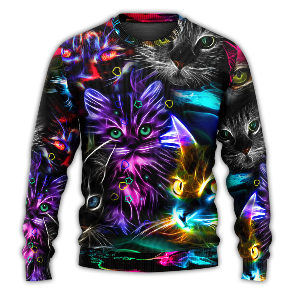 Funny Cat Neon Light Colorful Sweater For Animal Lovers Casual Wear Holidays And Thoughtful Gifting