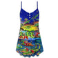 Christmas Santa Riding Alligator V-Neck Sleeveless Cami Dress For Festive Events And Casual Summer Styling