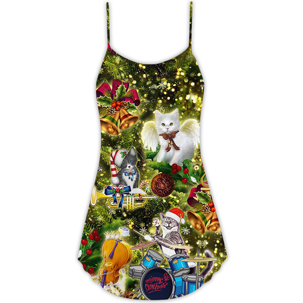 Christmas Cats Angel Holiday V-Neck Sleeveless Cami Dress For Festivals Travel And Relaxed Casual Summer Wear