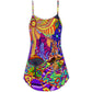Hippie Colorful Love Life V-Neck Sleeveless Cami Dress For Beach Days Festivals And Comfortable Bohemian Outfits