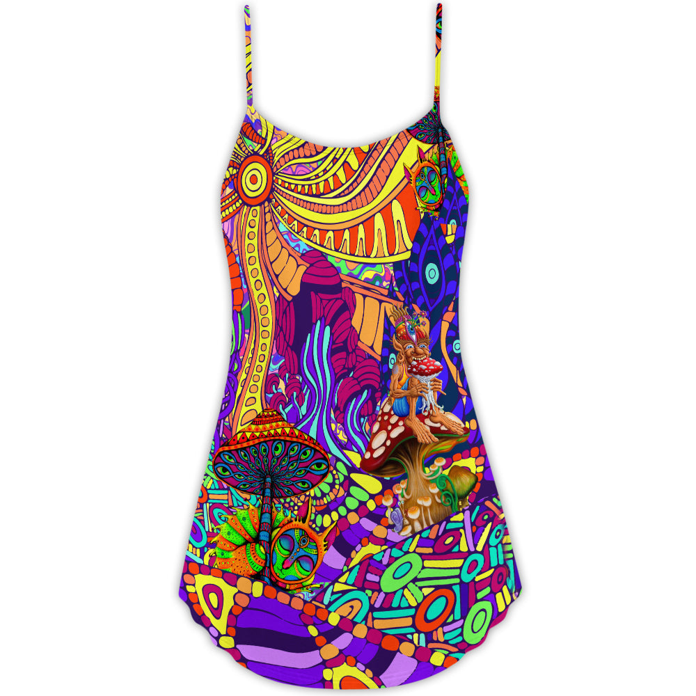 Hippie Colorful Love Life V-Neck Sleeveless Cami Dress For Beach Days Festivals And Comfortable Bohemian Outfits