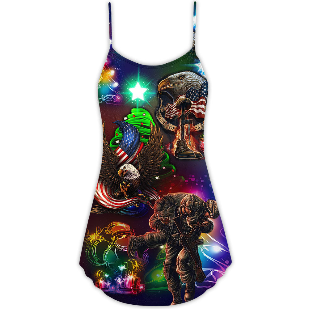 Veteran Christmas Brave Holiday V-Neck Sleeveless Cami Dress For Festivals Travel And Relaxed Casual Summer Wear