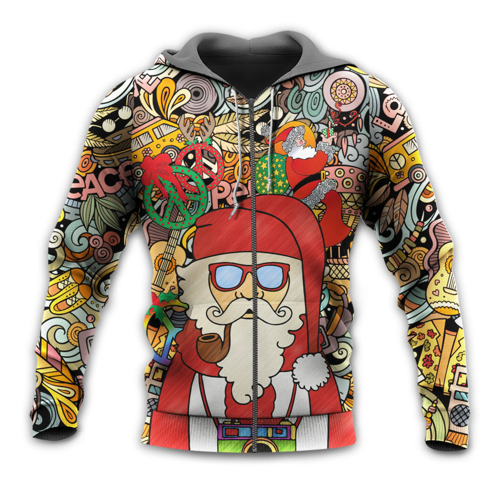 Hippie Christmas Santa Peace Love Hoodie For Seasonal Parties Casual Wear And Thoughtful Holiday Gifts